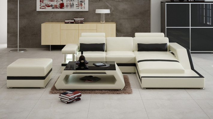 Leather sofa with USB Living landscape Corner sofa Eck Suite Design Modern Sofa L6002E