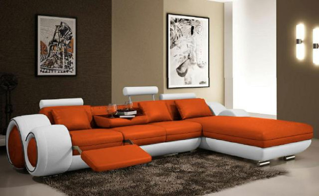 Corner sofa Living landscape Couch Leather sofa with USB Sofa Upholstery Suite Corner BERLIN