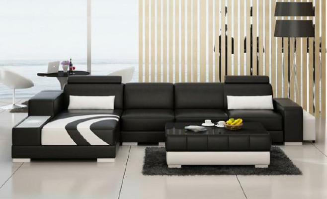 Sofa Couch Living landscape XXL Couch Leather sofa with Ottoman Sofa set V015