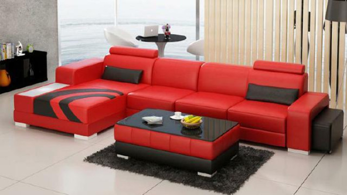 Sofa Couch Living landscape XXL Couch Leather sofa with Ottoman Sofa set V015