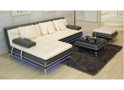 Leather sofa with USB Living landscape Corner sofa Eck Suite Design Modern Sofa F3015