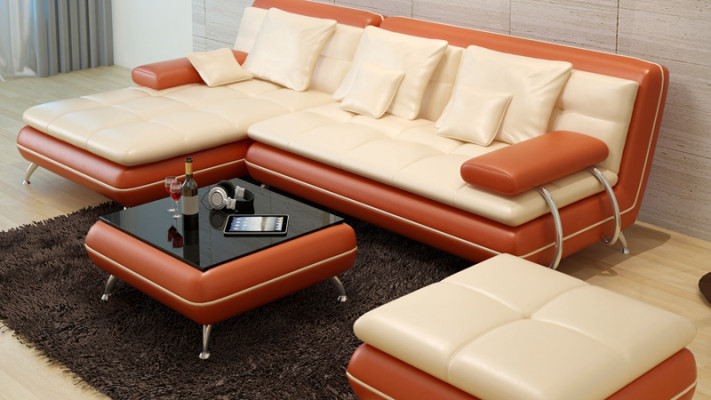 Leather sofa with USB Living landscape Corner sofa Eck Suite Design Modern Sofa F3015