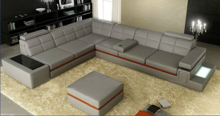 Leather sofa Couch Living landscape Corner sofa Corner Suite +USB new Design Modern Sofa