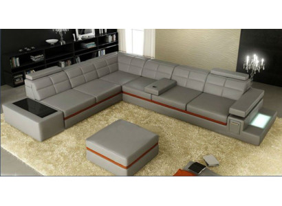 Leather sofa Couch Living landscape Corner sofa Corner Suite +USB new Design Modern Sofa