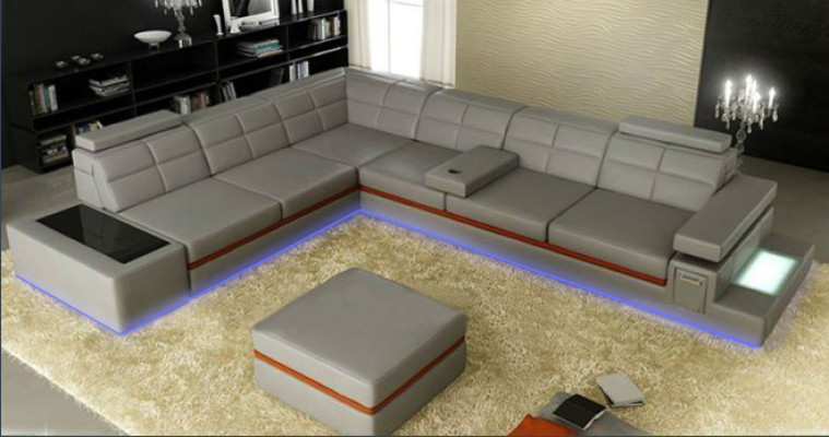Leather sofa Couch Living landscape Corner sofa Corner Suite +USB new Design Modern Sofa