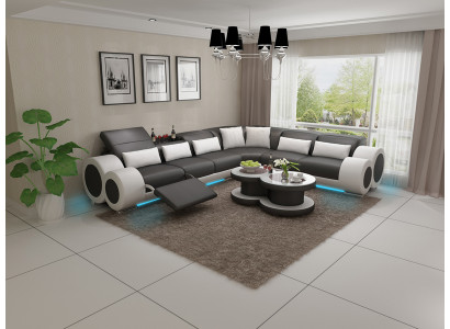 Leather sofa Couch Living landscape Corner sofa Corner Suite Design Modern Sofa USB Relax