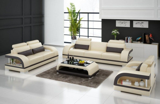 Designer Sofa set Leather Sofa Set 3+2+1 with USB Suite Sofa Couch new White