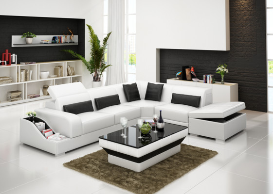 Leather sofa with USB Living landscape Corner sofa Corner Suite Design Modern Sofa G8008D