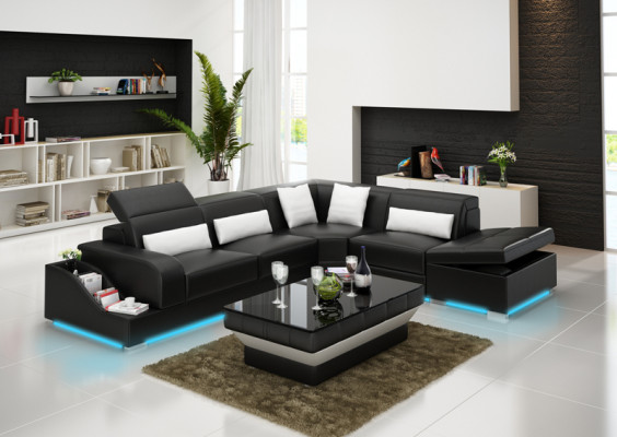 Leather sofa with USB Living landscape Corner sofa Corner Suite Design Modern Sofa G8008D