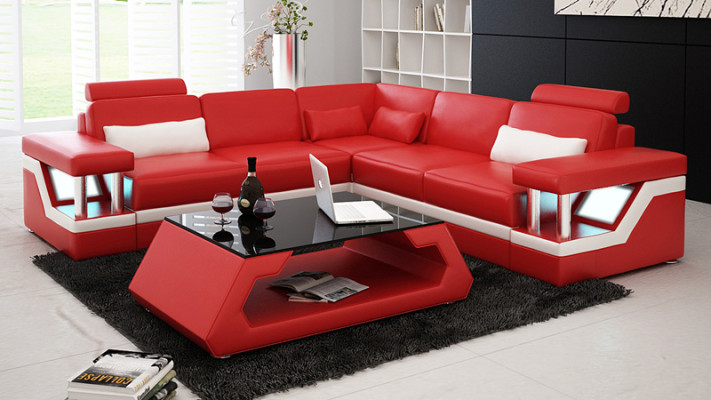 Leather sofa with USB Living landscape Corner sofa Corner Suite Couch Design Sofa L6002B
