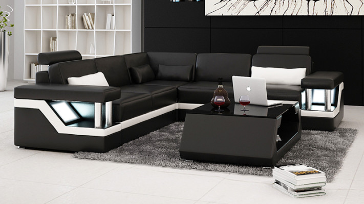Leather sofa with USB Living landscape Corner sofa Corner Suite Couch Design Sofa L6002B