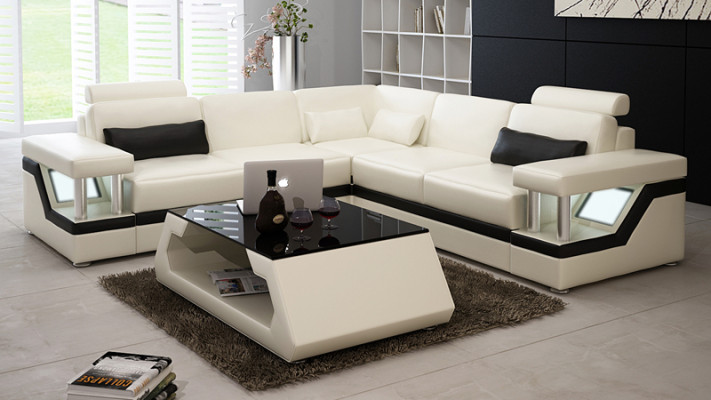 Leather sofa with USB Living landscape Corner sofa Corner Suite Couch Design Sofa L6002B