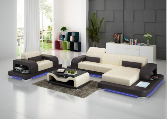 Corner sofa L-shape Armchair Wood Modern Coffee table Complete Corner sofa Coffee table new