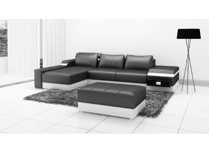 Corner sofa + USB Corner Sofa Couch Upholstery Leather Suite Living landscape Chaise lounge