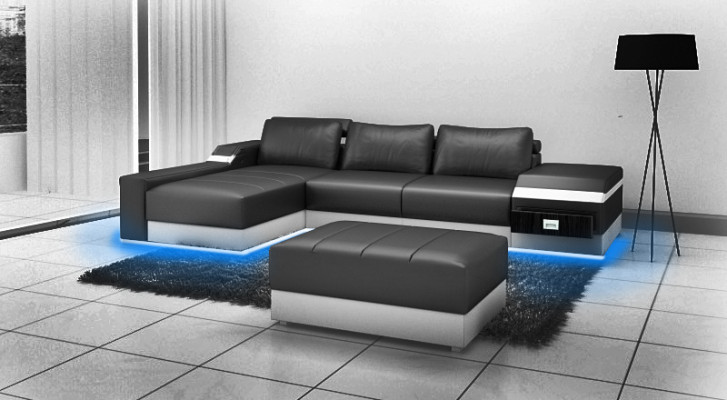 Corner sofa + USB Corner Sofa Couch Upholstery Leather Suite Living landscape Chaise lounge