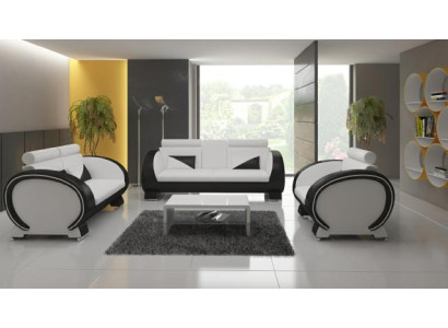 LEATHER SOFA with USB DESIGNER SOFA Suite 3+1 COUCH UPHOLSTERY SET Upholstery SOFA