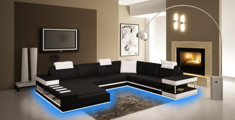 Leather sofa Corner sofa Corner sofa Upholstery Seat Corner Suite Living landscape