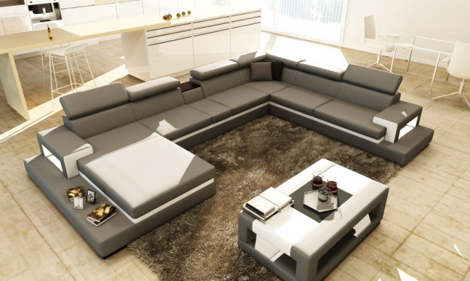Leather sofa Sofa Corner sofa U-shape Couch Living landscape Designer Seat Corner
