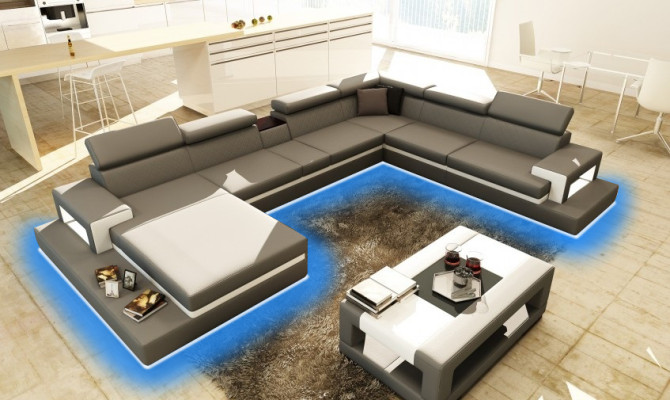 Leather sofa Sofa Corner sofa U-shape Couch Living landscape Designer Seat Corner