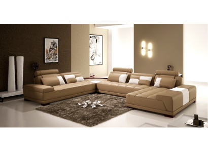 Leather Sofa Sofa Upholstery Seat Corner Living landscape Couch Corner suite PH376 Beige