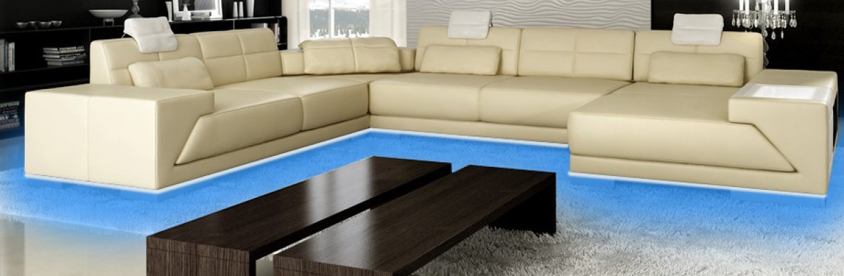 Leather sofa sofa couch designer sofa U-shape corner suite upholstered corner XXL Big PH3005