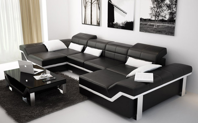 Leather sofa Sofa Couch Living landscape Corner sofa Suite Design Modern Sofa K5007C