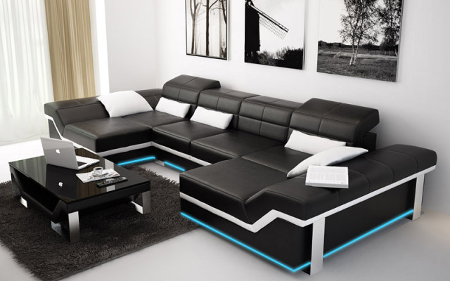 Leather sofa Sofa Couch Living landscape Corner sofa Suite Design Modern Sofa K5007C