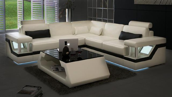 LEATHER SOFA XXL Suite Living landscape Corner sofa Leather Corner sofa Black / White