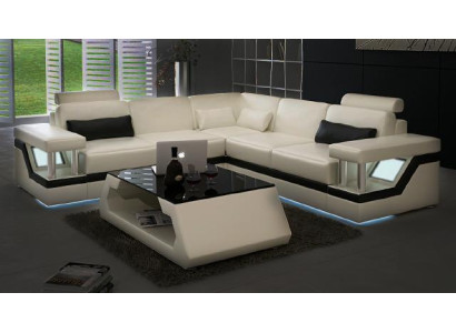 LEATHER SOFA XXL Suite Living landscape Corner sofa Leather Corner sofa Black / White