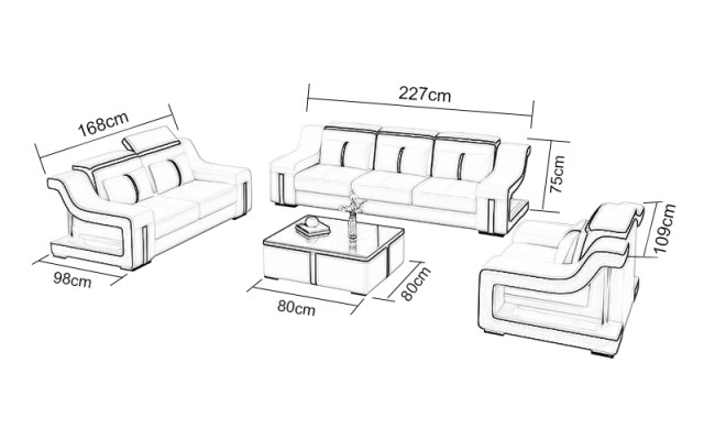 Designer Sofa Couch 3+2 Seat Upholstery Leather Couches Big Sofas Illuminated