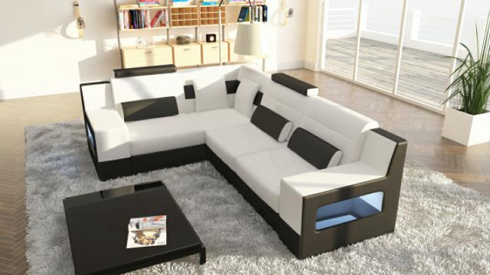 Living landscape Sofa + USB,Upholstery Corner Corner sofa Suite Textile Fabric Leather Sofas