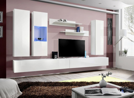 Wall unit Wood Living room Furniture White TV Stand Modern Design Wall Shelves