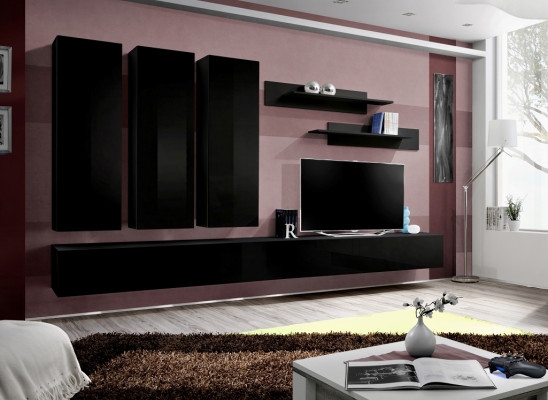 Complete Set 7 pcs Black Wall unit wall cabinet wooden furniture luxury furniture new