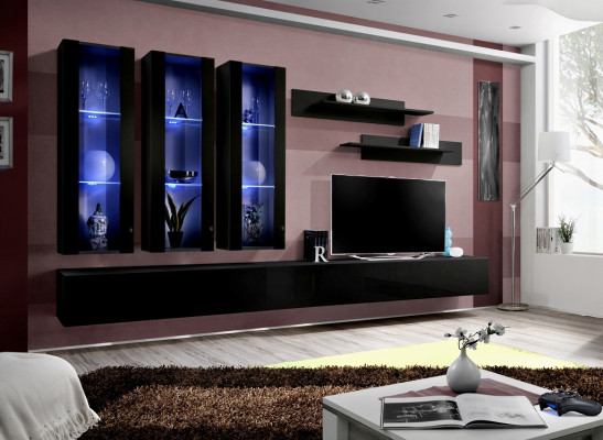 Modern Design Wall unit TV Lowboard Wood Living room Furniture Furnishings Wall Shelves
