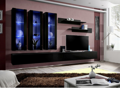Modern Design Wall unit TV Lowboard Wood Living room Furniture Furnishings Wall Shelves