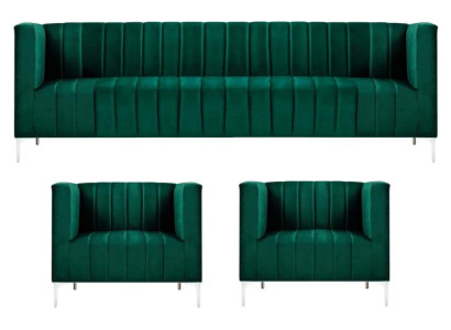 Sofa set Three Seater Fabric Living room Velvet Design Green Sofa 2 Armchair Group
