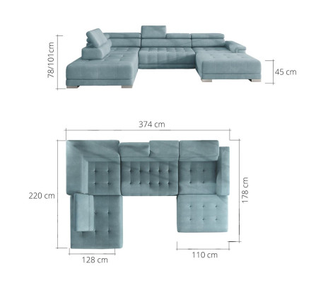Corner sofa U-shape Sofa Living landscape Design Fabric Sofas Bed function Sleep Couch
