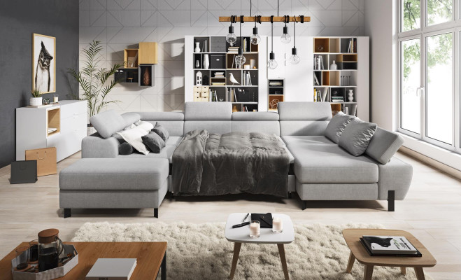 Design Corner sofa U-shape Bed function Couch Leather Textile Sofas Sofa bed Fabric new