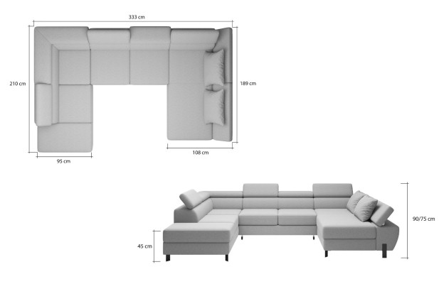 Design Corner sofa U-shape Bed function Couch Leather Textile Sofas Sofa bed Fabric new