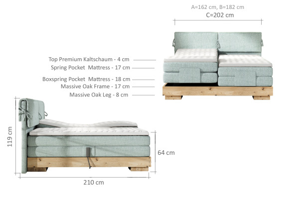Electric Box Spring Bed Beds Oak Solid Real wood Double bed Complete
