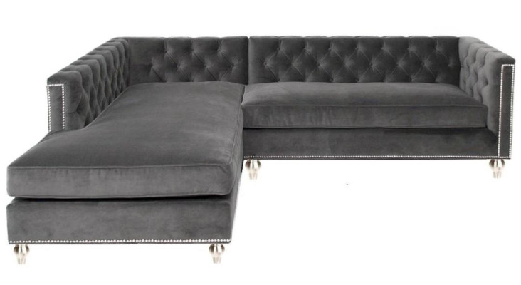 Corner sofa Living landscape Couch Corner suite Upholstery Velvet fabric Furniture Design Gray
