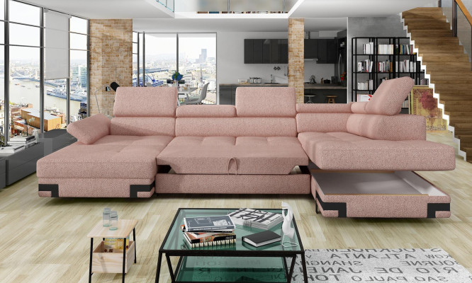 Fabric Corner sofa U-shape Sofa Couch Design Upholstery Modern Textile Bed function new
