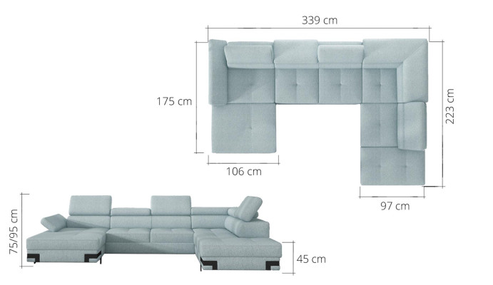 Fabric Corner sofa U-shape Sofa Couch Design Upholstery Modern Textile Bed function new