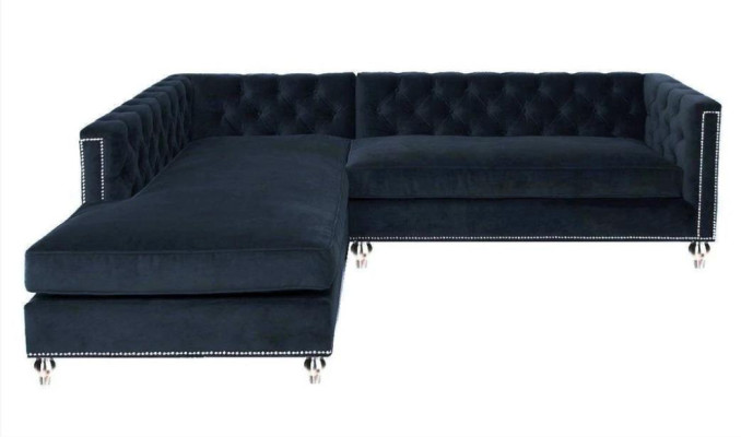 Corner sofa Living landscape Couch Corner suite Upholstery Velvet fabric Furniture Design Gray