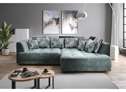 Corner sofa L-shape Living landscape Couch Corner sofa Upholstery Green L-shape Modern Sofa