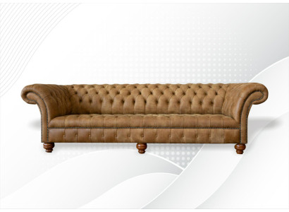 Chesterfield 4 Seater Light Brown Modern Design Couches Leather Sofa Creative Furniture
