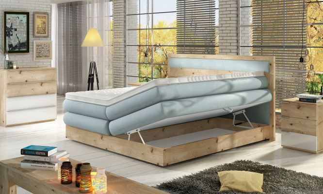 Luxury Boxspring Bed Beds Oak Real wood Upholstery Design Double Country Leather