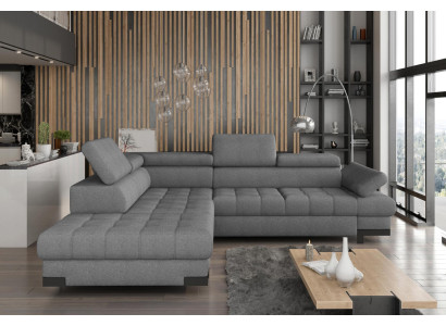 Gray L-shape Sofa Couch Upholstery Corner Living landscape Design Corner sofa Textile Leather