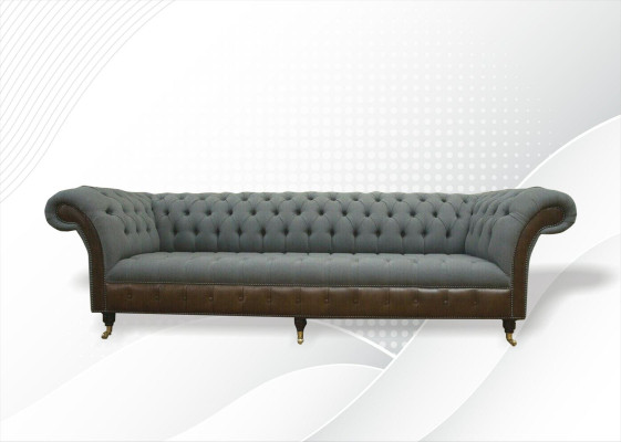 Chesterfield 4 Seater Gray Fabric Living room Design Upholstery Sofa Big Textile Furniture