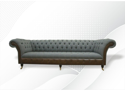 Chesterfield 4 Seater Gray Fabric Living room Design Upholstery Sofa Big Textile Furniture